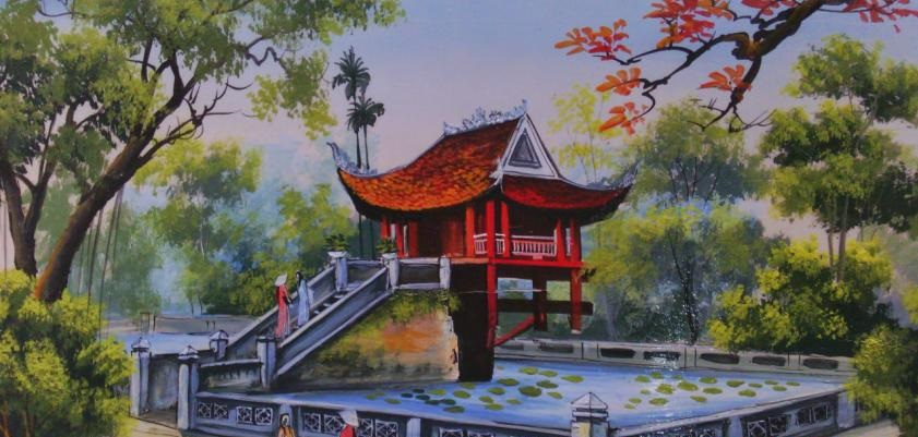 Hướng dẫn Vẽ tranh phong cảnh chùa một cột theo phong cách đơn giản nhưng  tinh tế